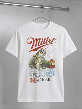 Gildan White Miller High Life Fishing Graphic Tee